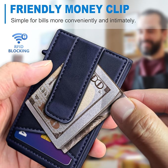 Airtag Wallet for Men,with Money Clip Gift Boxed,Slim Front Pocket Wallet RFID Blocking Metal Case Smart Pop-up Credit Card Holder in Magnetic Leather Flip