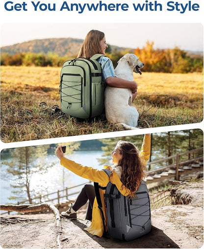 BAGSMART Carry On Backpack, 17.3 Inch Large Travel backpack Carry On Flight Approved, Personal Item Backpack Travel Bag With Shoe Bag, 27L Water Resistant Casual Daypack, Green