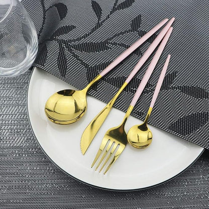 Pink Gold Silverware Set, JASHII 20-Piece Stainless Steel Satin Finish Flatware Set, Kitchen Utensil Set, Mirror Polished Tableware Cutlery Set for Home and Restaurant, Dishwasher Safe