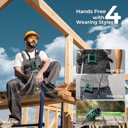 10000mAh Portable Waist Clip Fan - 40H Cooling Personal Wearable Fan,5 Speeds 16000RPM Strong Belt Fan,Rechargeable Hands-free Neck Fan With Flashlight for Outdoor Jobsite Camping Traveling