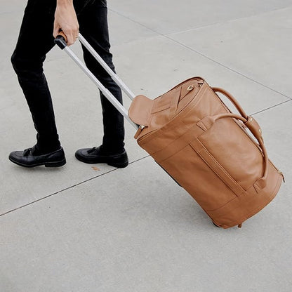Wool & Oak - NOVA Large Duffle Bag with Wheels - Carry On Garment Duffle Bags for Travel, Overnight, Hospital - Travel Bags with Shoe Compartment & Tech Pocket - Gifts for Men (Leather, Sand)