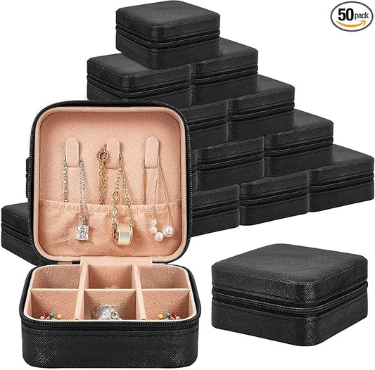 Taiyin 50 Pcs Travel Jewelry Case Box Bridesmaid Gifts Bulk Travel Jewelry Cases Boxes Small Jewels Organizers Mini Accessories Ornaments Storage for Women Girls Wedding Gifts (Black)