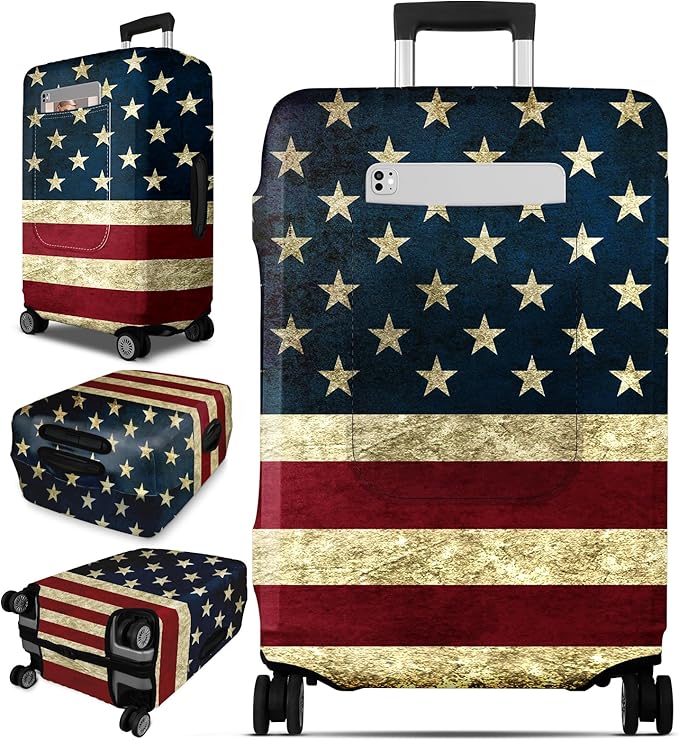 Slohif Luggage Cover for Suitcase Tsa Approved Protector - Luggage Sleeve Large Suit Case Cover Travel Stretch Baggage Case Protective Washable Fit 21-23 Inch Flag S