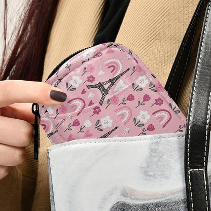 Fustylead Black Eiffel Tower and Pink Rainbow Flower Hearts Pill Organizer Case with Zipper 2 Times A Day for Vitamin and Supplement, 7 Day Travel Organizer Medicine Case