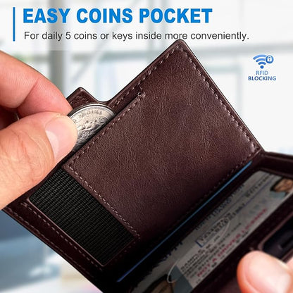 Wallet for Men with Money Clip Coins Pocket ID Window Gift Boxed,Slim Smart Front Pocket RFID Blocking Wallet Pop-up Card Holder in Magnetic Leather Flip 3.9"x 2.7"