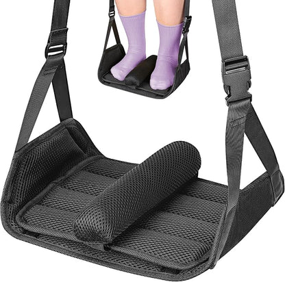 Babenest Airplane Foot Hammock, Foldable Leg Rest Support with Adjustment Nylon Strap and Thicken Bottom, Portable Under Desk Flight Footrest Holder in Air Travel, Office & Car
