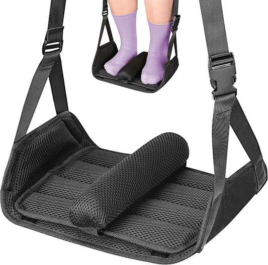 Babenest Airplane Foot Hammock, Foldable Leg Rest Support with Adjustment Nylon Strap and Thicken Bottom, Portable Under Desk Flight Footrest Holder in Air Travel, Office & Car