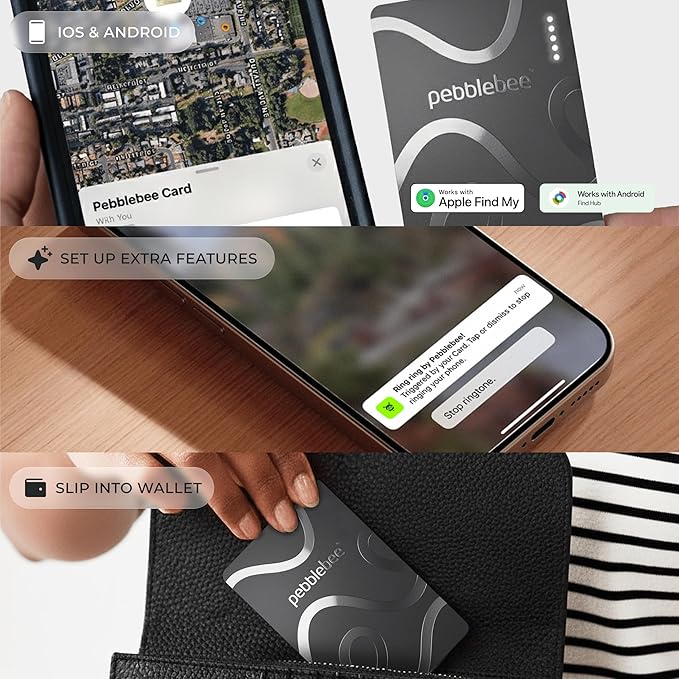 Pebblebee Card 5 | Rechargeable Bluetooth Wallet Tracker Card | Thin Eco-Friendly Alternative Tracking Card to Air Tag & Android Tracker | 18-Month Battery | Inbuilt Link Scan-to-Return & Phone Finder
