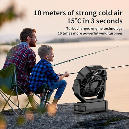 Socool Camping Fan with Light - 20000mAh Rechargeable Battery Fan, 112Hrs Max Run Time, 9 Speeds, Digital Display, Timer, Auto Oscillation, 270° Pivot & Hook for Camping, Power Outage, Hurricane