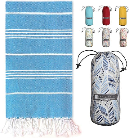 BAY LAUREL Turkish Beach Towel with Travel Bag 39 x 71 Quick Dry Sand Free Lightweight Large Oversized Towels Light