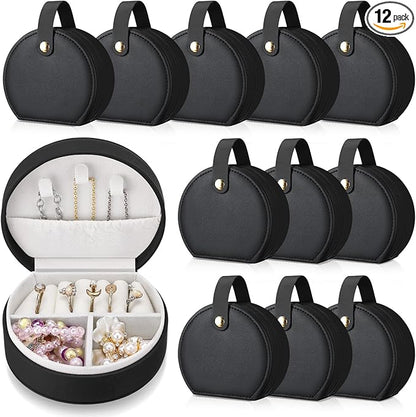 Weysat 12 Pack Travel Jewelry Case Mini Leather Bridesmaid Jewelry Gift Box Bulk Small Earring Storage Organizer (Black)