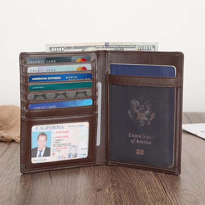 Polare Luxury RFID Blocking Leather Passport Holder Travel Wallet For Men and Women (Coffee)