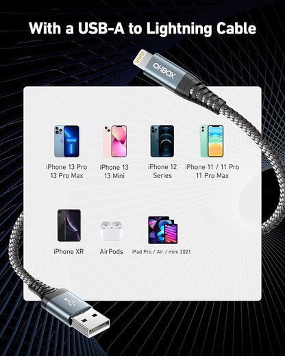 ohbox iPhone Charger 10FT 3Pack Long iPhone Charger Cable MFI Certified USB Lightning Cable Fast Charging Cord Compatible with iPhone 14/13/12/11/Pro/Max/Mini/X/Plus/8/7/6/5S/SE/Plus/iPad
