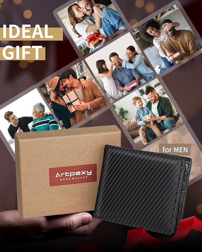 Mens Wallet Genuine Leather Bifold RFID Blocking Wallet for Men with 1 ID Window 13 Card Holders 2 cash pockets 1 Gift Box