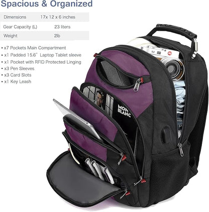 Boavan Laptop Backpack for men, 15.6 inch Laptop Bag with USB Port, Waterproof Travel Work Backpack Purse, Anti-Theft Teacher Nurse Doctor Casual Bookbags Office Business backpack，Purple Black