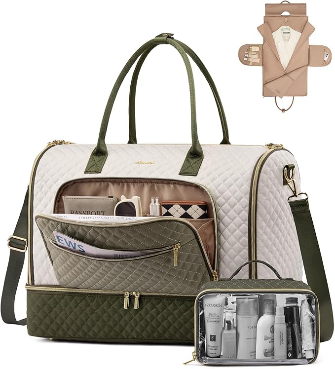 LOVEVOOK Convertible Travel Duffle Bag for Women Men, Garment Bag for Travel, Quilted Overnight Weekender Carry On Duffel Bags for Airplane, Suit Bags for Trip, Business