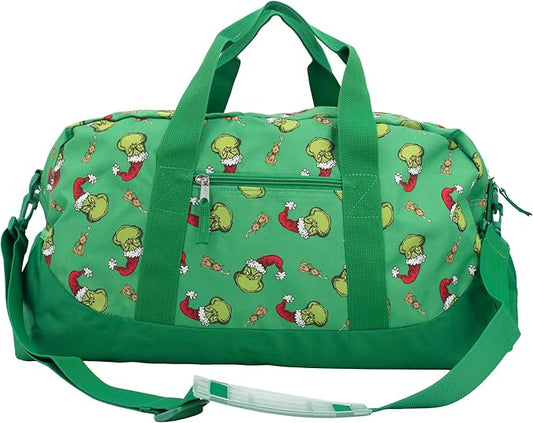 The Grinch Dufffle Bag, Dr. Suess 16 inch Travel Sleepover Weekend Bag for Girls & Boys, Green