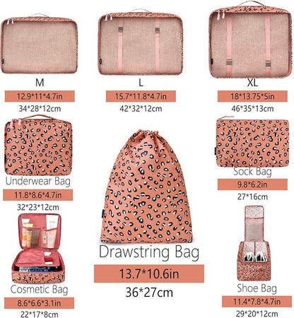 BAGAIL 8 Set Packing Cubes Luggage Packing Organizers for Travel Accessories-Pink Leopard