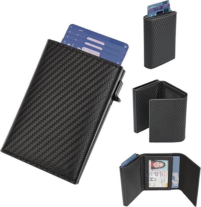 Card Wallet for Men,Slim Minimalist Wallet 10-14 Cards,Smart Pop Up Wallets with Money Clip& ID Window,RFID Front Pocket Credit Card Holder, Gifts for Men（Carbon Fiber）