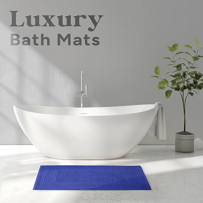 Avalon Towels Blue Bath Mat - 100% Cotton Set of 2 Absorbent Bathmat - Bathroom Mats Quick Dry Bath Mats for Bathrooms (22x34 Inches)