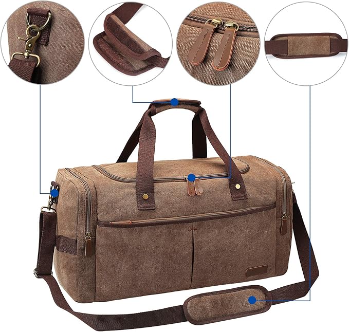 S-ZONE Canvas Duffel Bag for Travel 45L Weekender Overnight Travel Bags with Shoes Compartment for Men