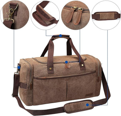S-ZONE Canvas Duffel Bag for Travel 65L Weekender Overnight Travel Bags with Shoes Compartment for Men