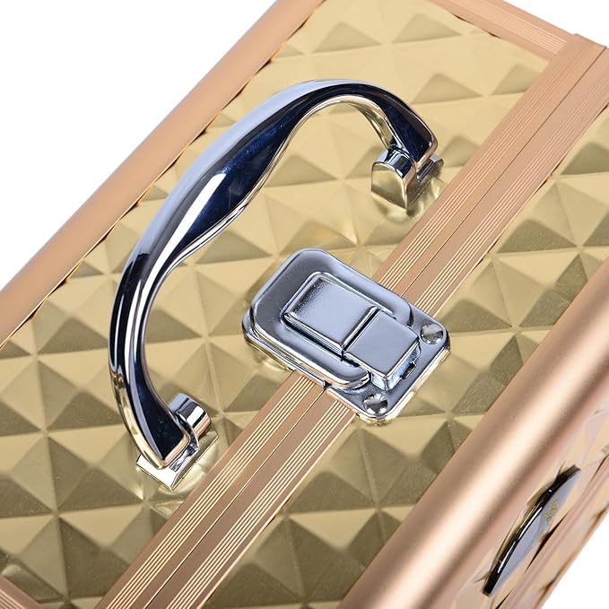 SHANY Chic Makeup Train Case Cosmetic Box Portable Makeup Case Cosmetics Beauty Organizer Jewelry storage with Locks, Multi trays Makeup Storage Box with Makeup Mirror - Golden House