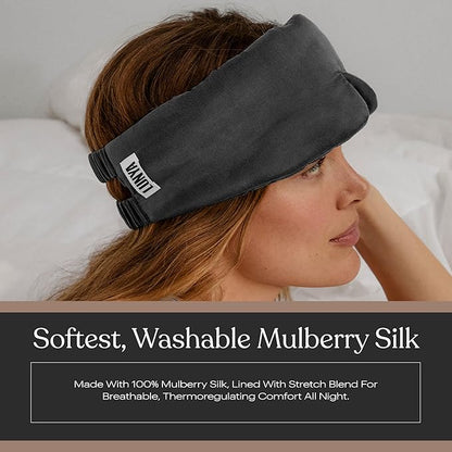 Lunya Weighted Silk Sleep Mask – Mulberry Silk Eye Cover with Cooling Glass Beads, Noise-Reducing Fit, Washable Fabric, and Travel Pouch – Sleeping Mask for Men and Women - Meditative Grey – Small