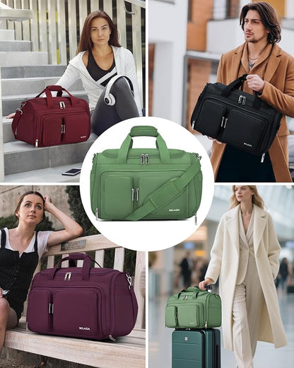 MILADA Underseat Carry On Luggage Bags for Travel Lightweight Foldable Carry On Bags for Airplanes Small Duffle Bag for Men Women Personal Weekend Overnight Travel Tote Bags, Forest Green