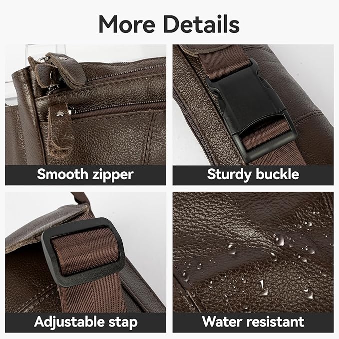 Leather Fanny Pack for Men Women,Genuine Leather Waist Belt Bag with Adjustable Strap Belt Hip Bag with Multi-Pockets for Travel Sports Running Cycling Hiking (brown)