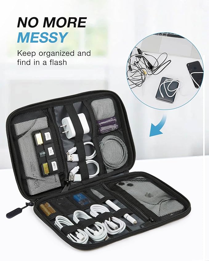 BAGSMART Large Electronics Travel Organizer Case, Tech Accessories Cord Storage Bag for Phone, Power Bank, SD Card, Cables, Grey