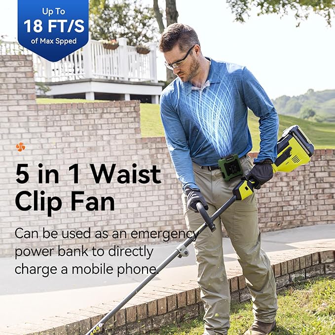 Aristide Waist Fan With Flashlight,Personal Fan Portable USB Rechargeable Waist Clip Fan Working Fan Hand Free 10000mAh, 36hours Wearable Cooler