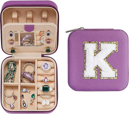 Parima Christmas Stocking Stuffers Gifts for Teenage Girls Women - Small Travel Jewelry Box, Travel Jewelry Case for Necklace Earrings Rings Organizer | Birthday Gifts for Mother - Letter K, Purple