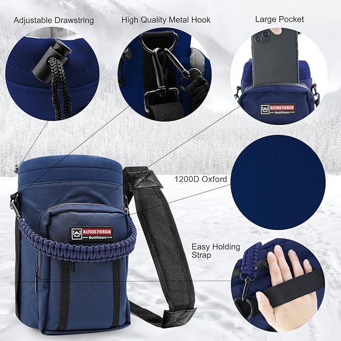 NATURE PIONEOR One Gallon Water Bottle Insulated - Large Double Vacuum Stainless Steel 128 oz Water Bottle with Holder/Carrier, 1 Gallon Water Jug,128oz, Wide Mouth