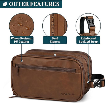 PAVILIA Toiletry Bag for Men, Travel Pouch Essentials Shaving Dopp Kit, Travel Bag Toiletries Organizer Case, Cosmetic Make Up Accessory, Water Resistant