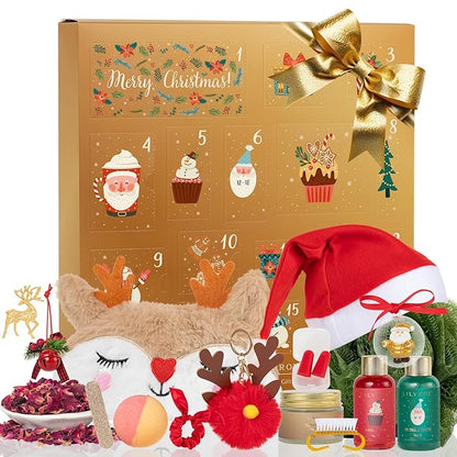 Advent Calendar 2025 Christmas Gifts for Women Mom - Luxury Gift Box with Brooch and Cute Sleeping Mask, Bath and Body Spa Gift for Women｜Spa Set Bath Gift Idea for Female Friends