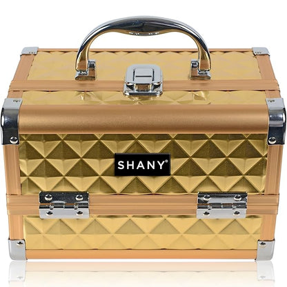 SHANY Chic Makeup Train Case Cosmetic Box Portable Makeup Case Cosmetics Beauty Organizer Jewelry storage with Locks, Multi trays Makeup Storage Box with Makeup Mirror - Golden House