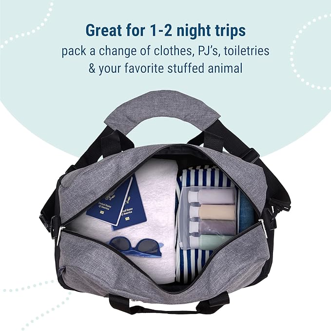 Wildkin Kids Overnighter Duffel Bag – Carry-On Size, Ideal for School & Sleepovers – Grey Tweed