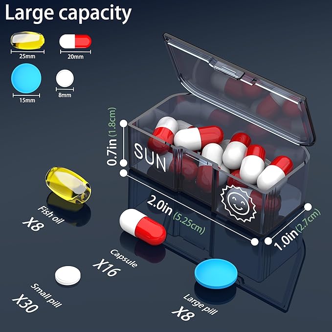 Pill Organizer 2 Times a Day, Am Pm Twice Daily Pill Case, Detachable Large Travel Pill Box 7 Day, Weekly Pill Container for Vitamin Medicine Supplement Fish Oil (Red)