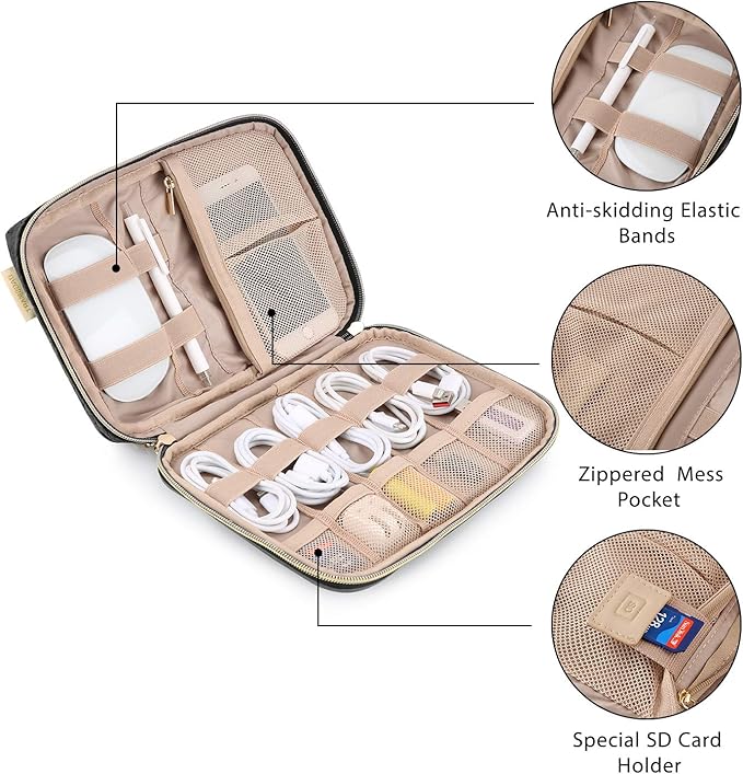 BAGSMART Electronics Organizer Case, Cord & Cable Organizer, Tech Travel Essentials, Women's Black Accessory