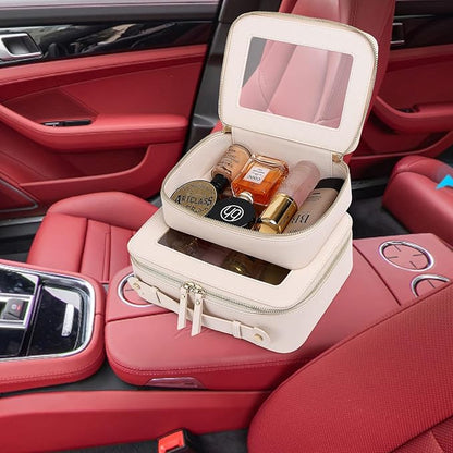 Pinkmik Clear Makeup Bag for Women Waterproof Travel Cosmetics and Toiletries Case Portable Makeup Oaganizer Bag Clear Car Bag with Zipper (Beige, M+L)