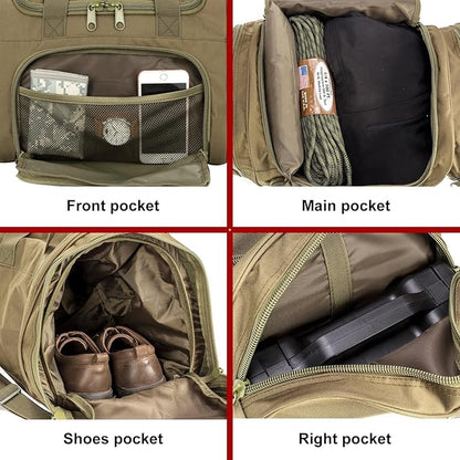 Tactical Travel Duffle Bag with Shoes Compartment Weekender Bags Carry On Overnight Bag For Men and Women Gym Sports Tote Pocket