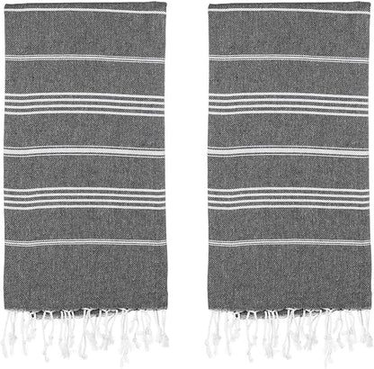 Turkish Beach Towels, Pack of 2 | Oversized, Quick Dry, Sand Free | 100% Cotton, Large 38x71 Towels for Beach, Pool, Travel | Ultra-Soft, Compact, and Absorbent | Black