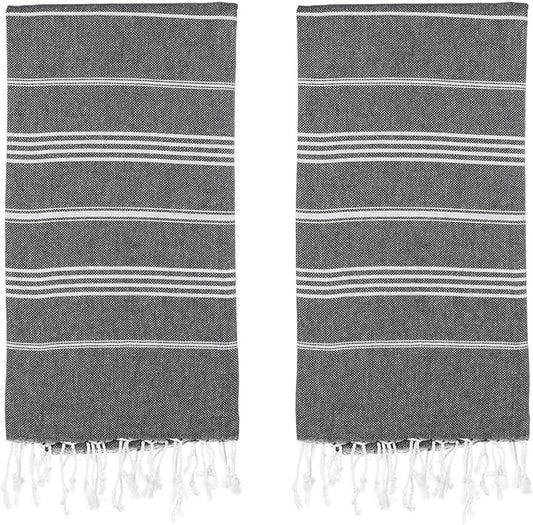 Turkish Beach Towels, Pack of 2 | Oversized, Quick Dry, Sand Free | 100% Cotton, Large 38x71 Towels for Beach, Pool, Travel | Ultra-Soft, Compact, and Absorbent | Black