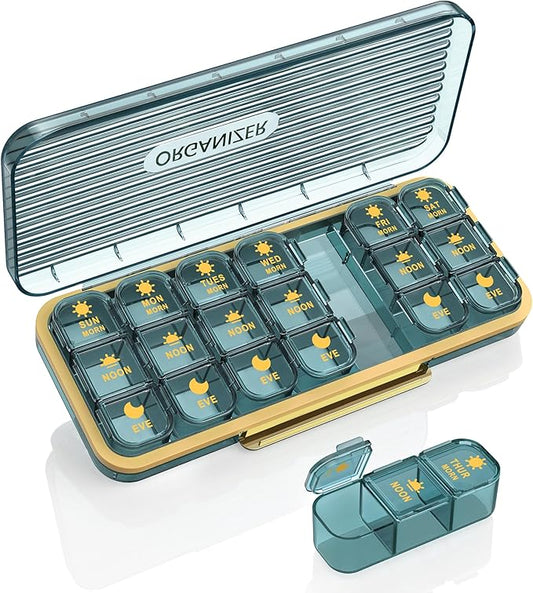 Pill Organizer 3 Times A Day, 7 Day Pill Box 3 Times A Day - Acedada Weekly Vitamin Box Organizer with 7 Separate Containers, Portable Daily Medicine Planner Case for Vitamin Fish Oil Supplement, Blue