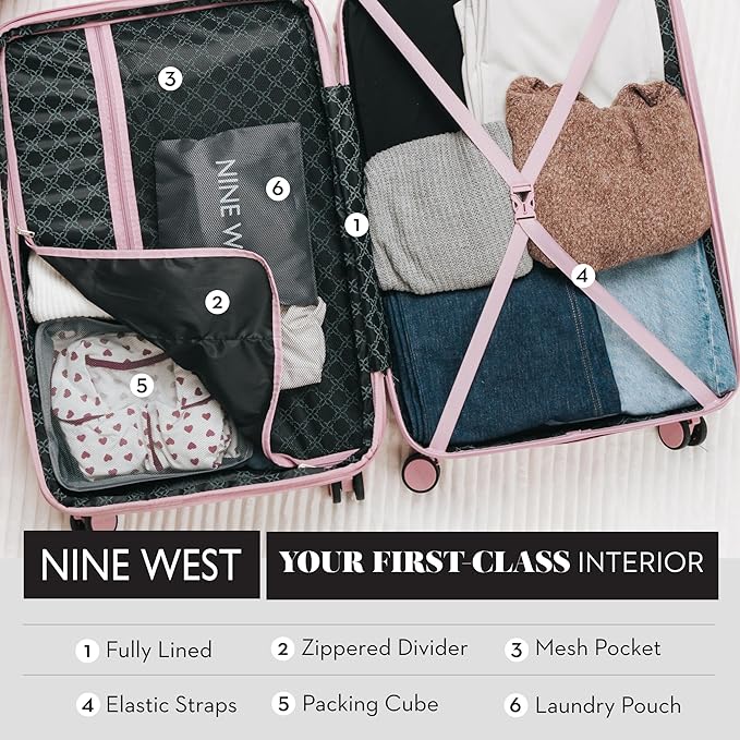 Nine West Suvi 28 Inch Hardshell Spinner, Large Expandable Checked Luggage, Extra Capacity Suitcase for Extended Travel Muted Lilac