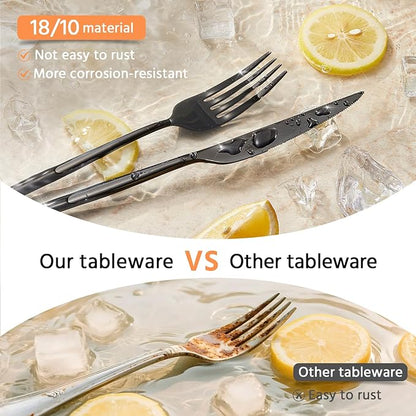 KINGSTONE Silverware Set, 40-Piece Flatware Set Cutlery Set Premium 18/10 Stainless Steel, Tableware Include Forks Knives Spoons for Home Kitchen Restaurant Wedding, Dishwasher Safe,Black