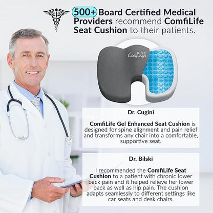 ComfiLife Premium Gel & Memory Foam Seat Cushion – Doctor Recommended Office Chair Cushion, Car Seat Cushion – Chair Cushions for Back & Sciatica Pain Relief – Seat Cushions for Office Desk (Charcoal)