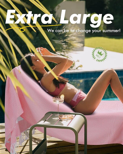 Genovega 2 Packs Oversized Turkish Beach Towels 74"x38" Thin Quick Dry Sand Free Pool Swim Bathing Towel Extra Large Blanket Adult Travel Essentials Accessories Summer Vacation LightGreen Purple Dot