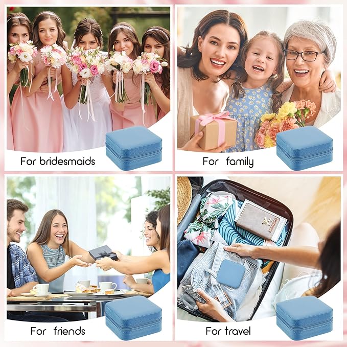 Taiyin 6 Pcs Travel Jewelry Case Organizer Bridesmaid Gift Boxes Mini Storage Organizer Box(Blue)